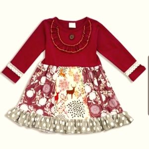 Paisley, Deer, & Dot Print Ruffle Dress